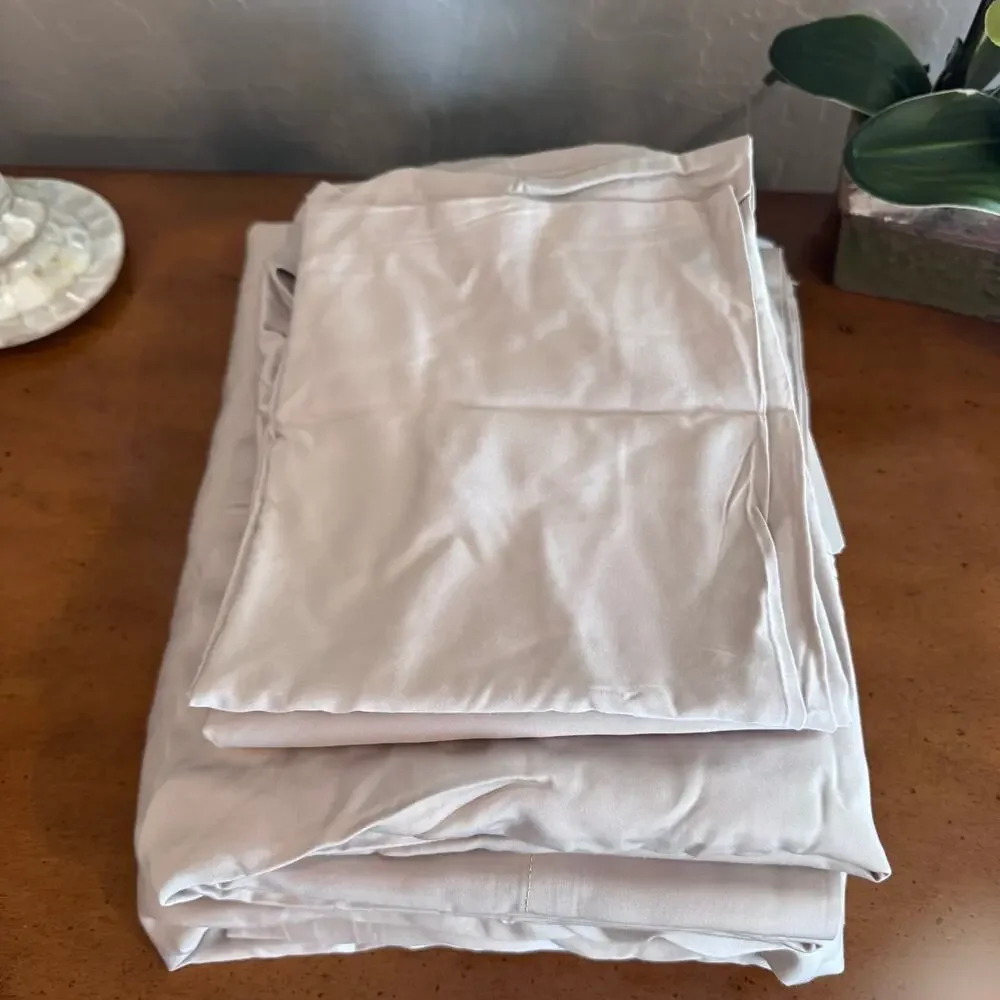 Quince Organic Bamboo Viscose Queen Sheet Set Sand Tan Queen 4 Pc NWOT